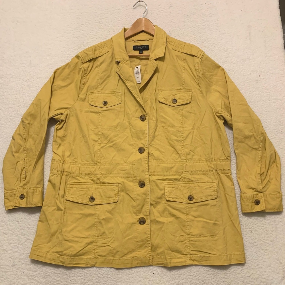 Talbots Plus Utility Field Jacket Size 2X Cotton Blend Button Front Yellow NWT!